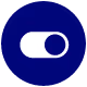 White toggle switch in the on position inside a dark blue circle.