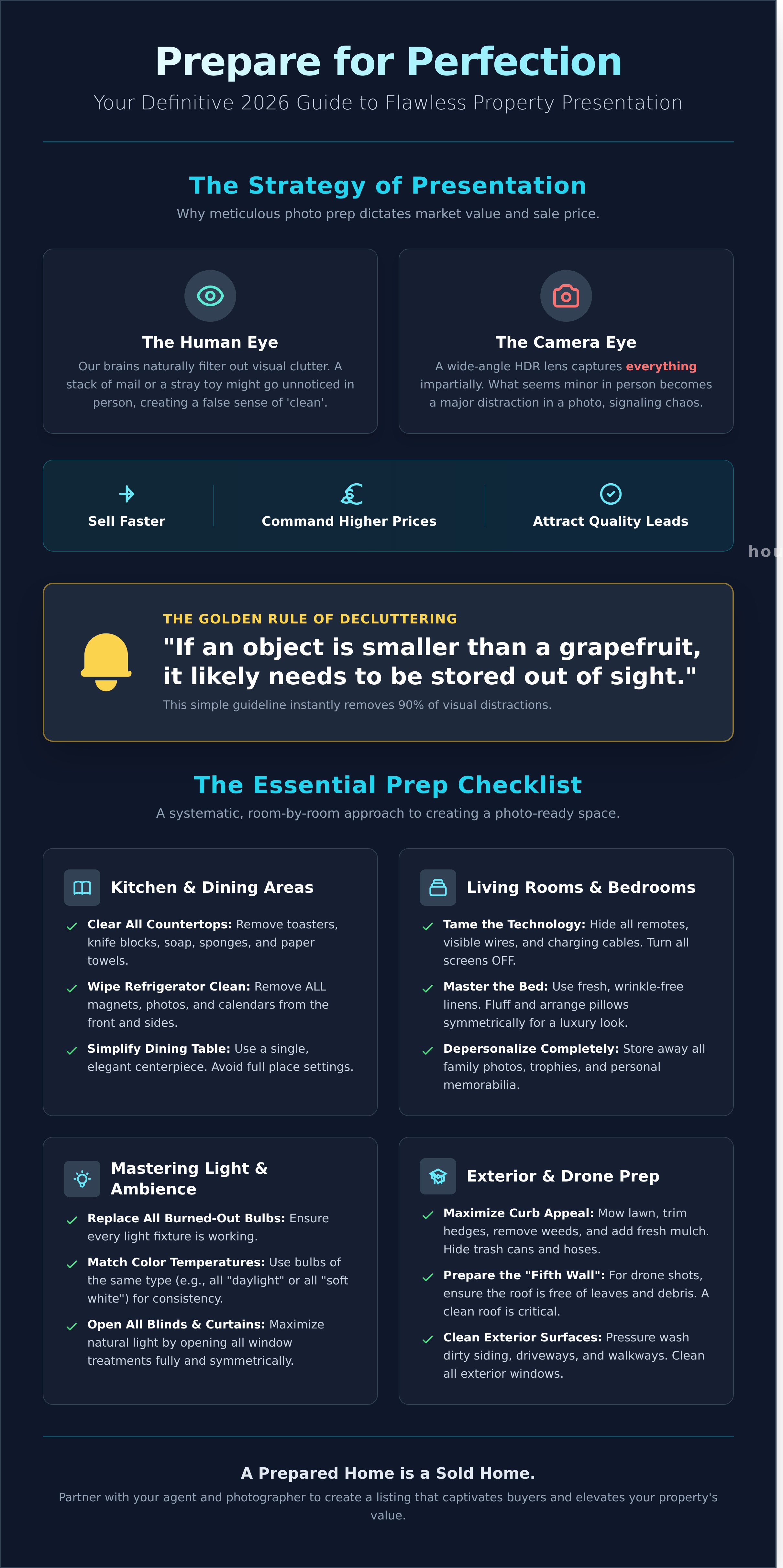 How to prepare a house for real estate photos infographic - visual guide