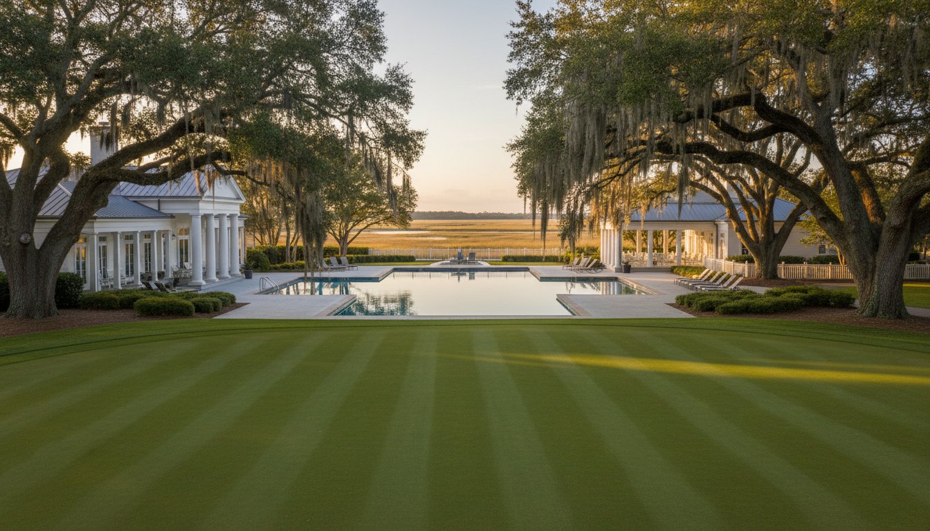 A design detail shot of wicker porch furniture with coastal throw pillows and a tray of sun-bleached seashells