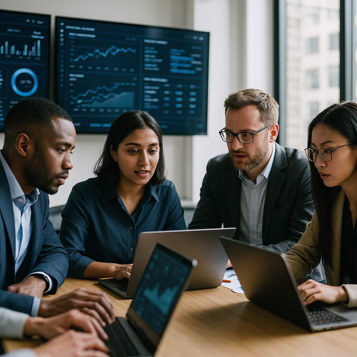 Diverse professionals discussing IT project manager tasks