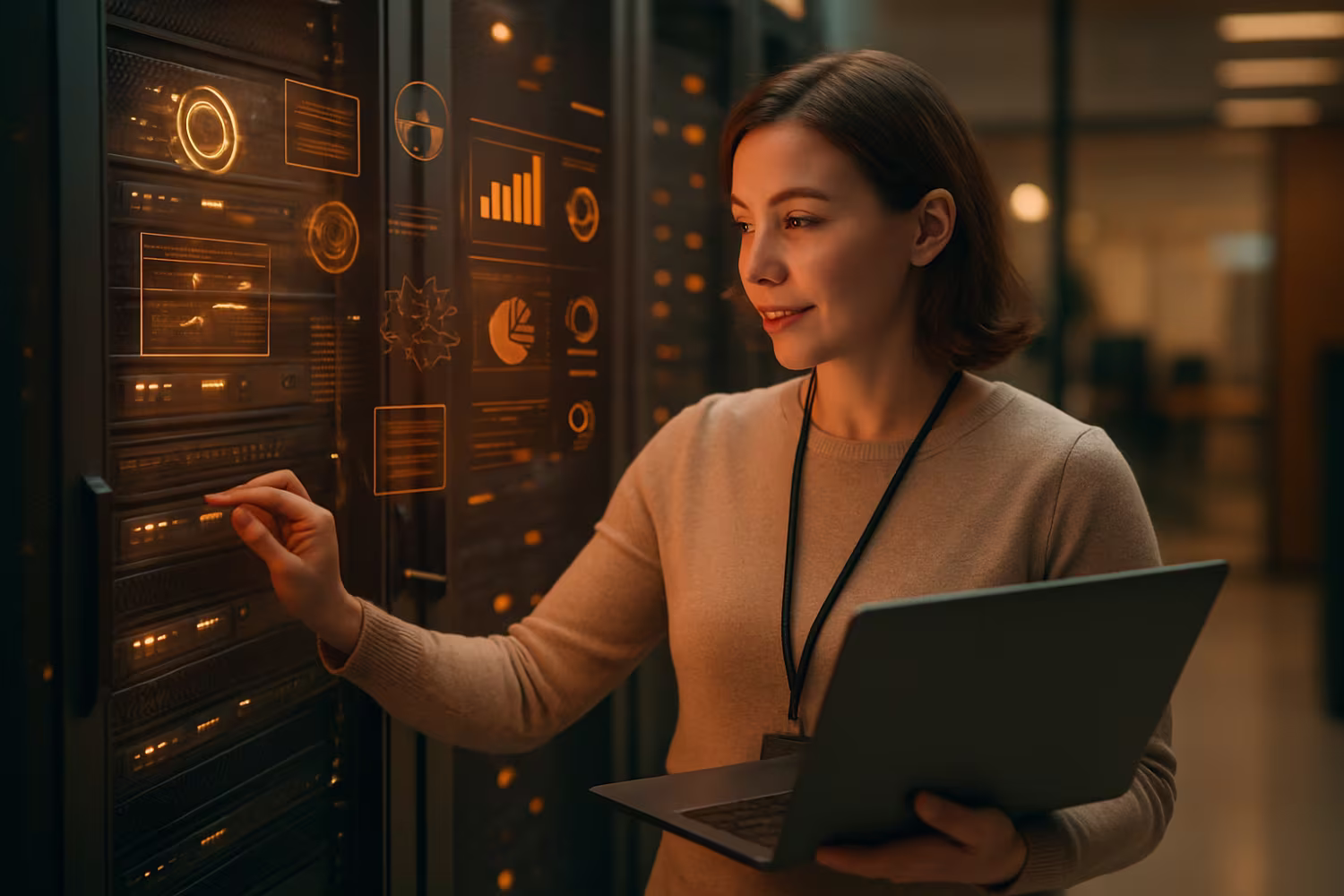 IT professional managing server room efficiently