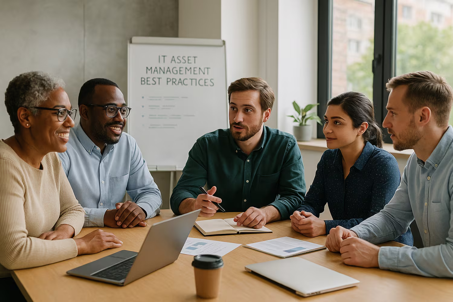 Diverse professionals discussing IT asset management
