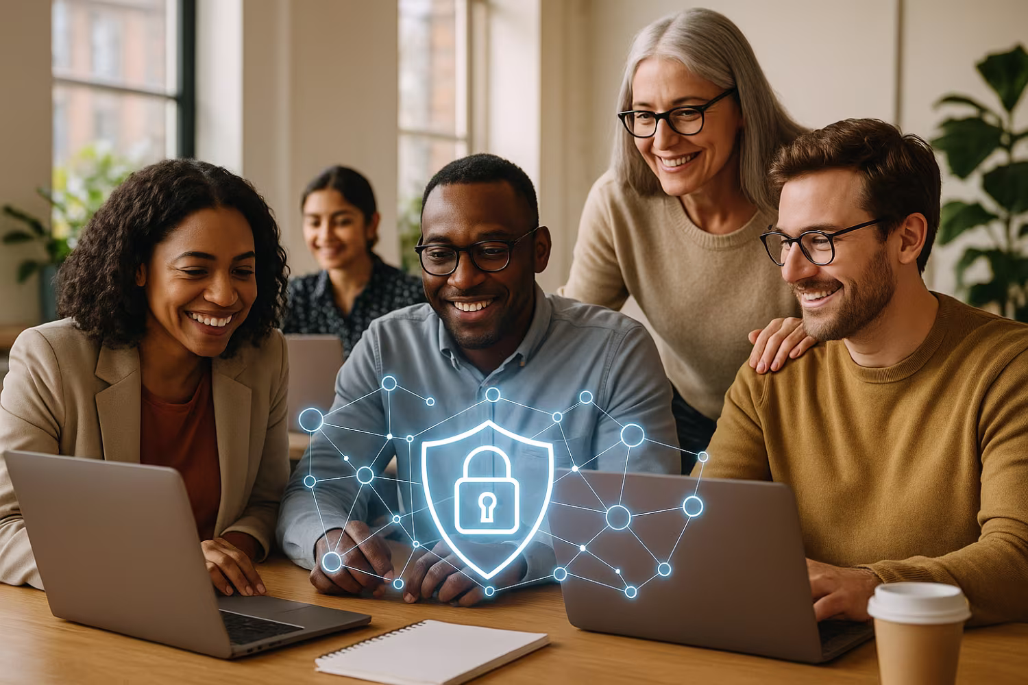 Diverse professionals discussing network security threats