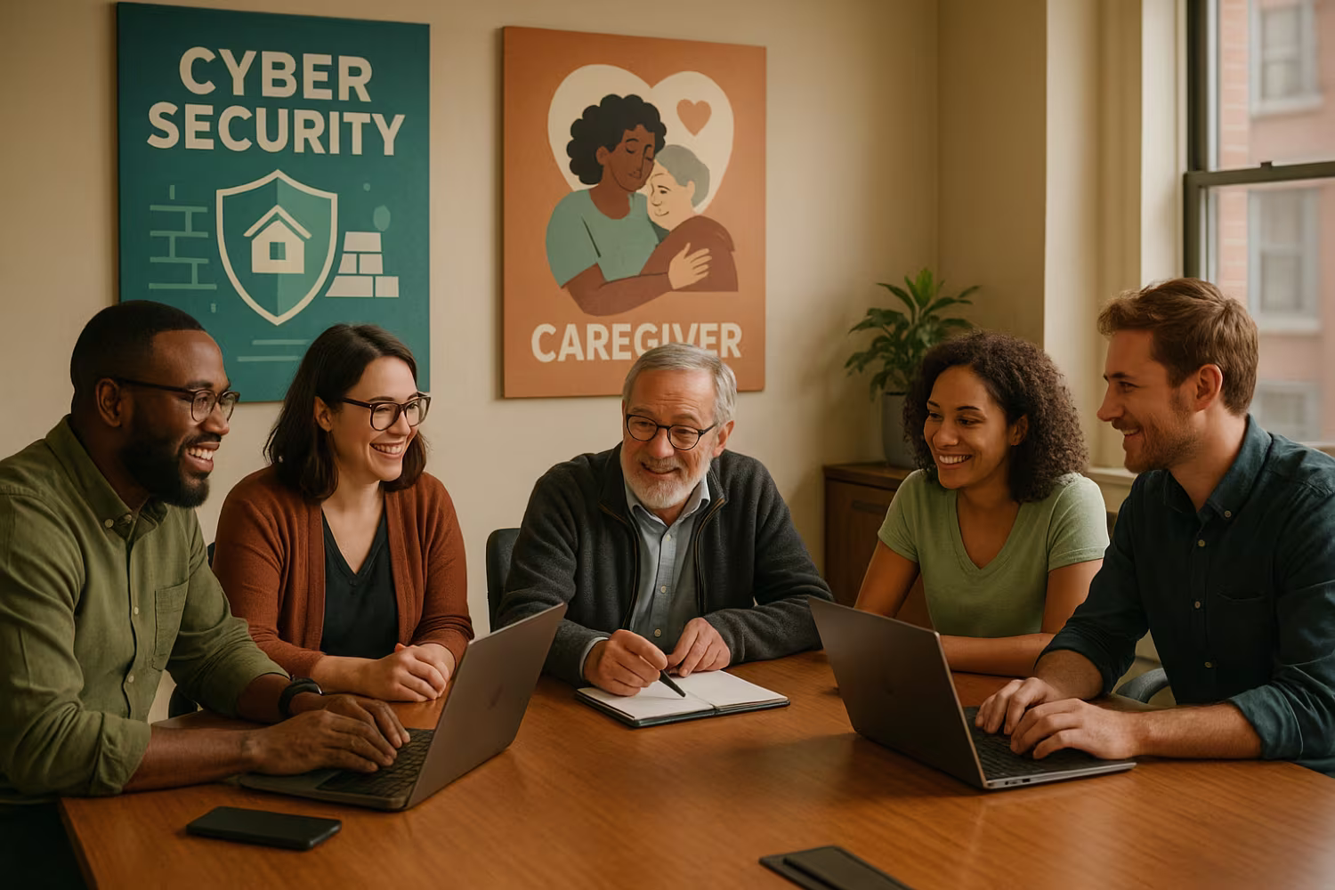 Employees discussing phishing attack prevention