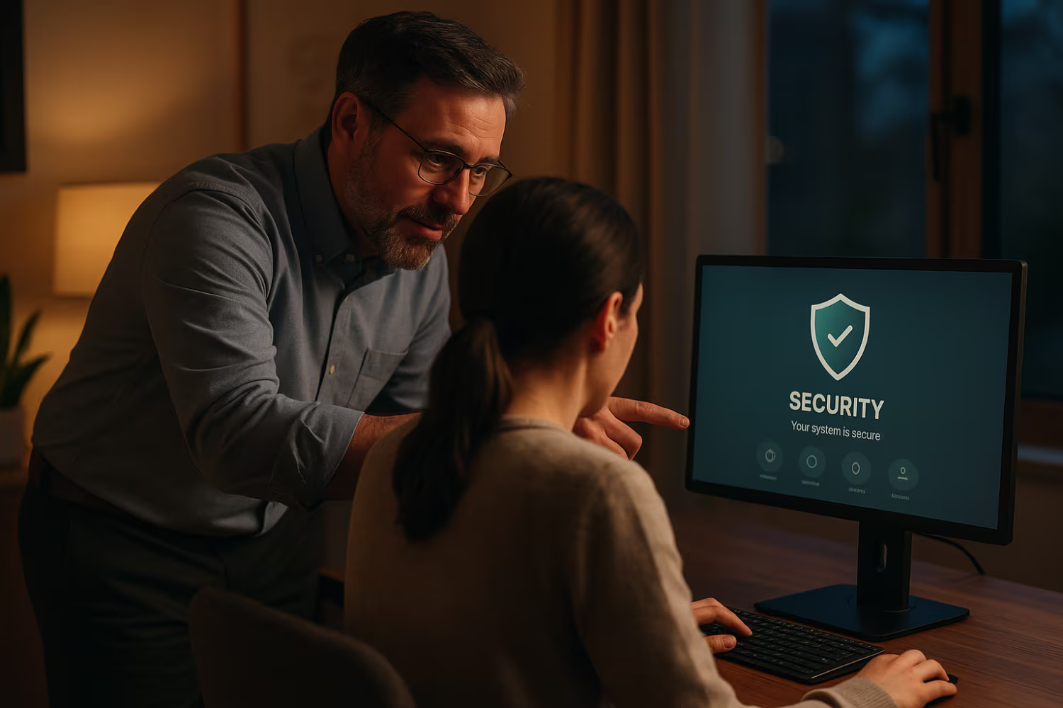 IT professional assisting in remote work security setup