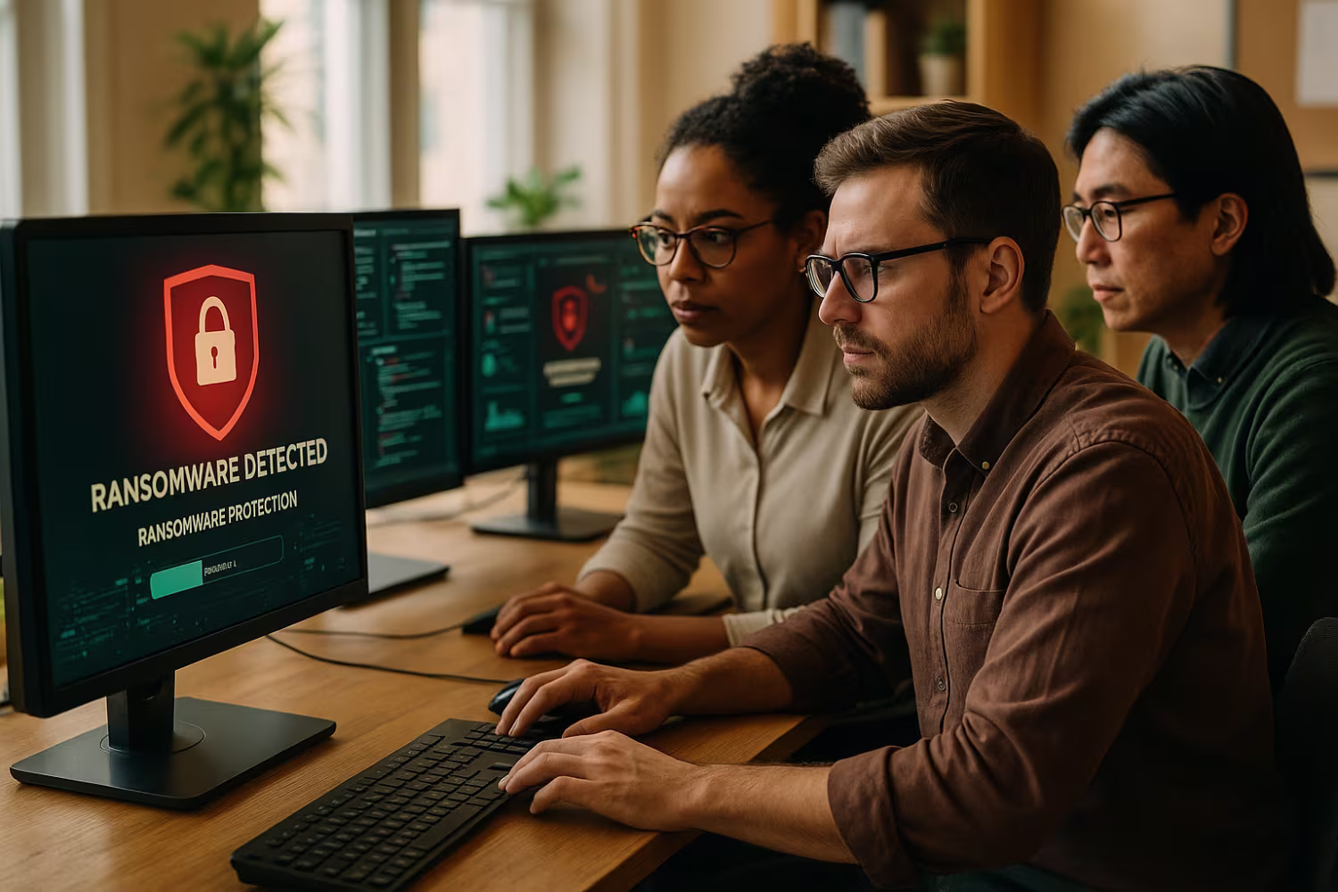 IT team monitoring ransomware protection