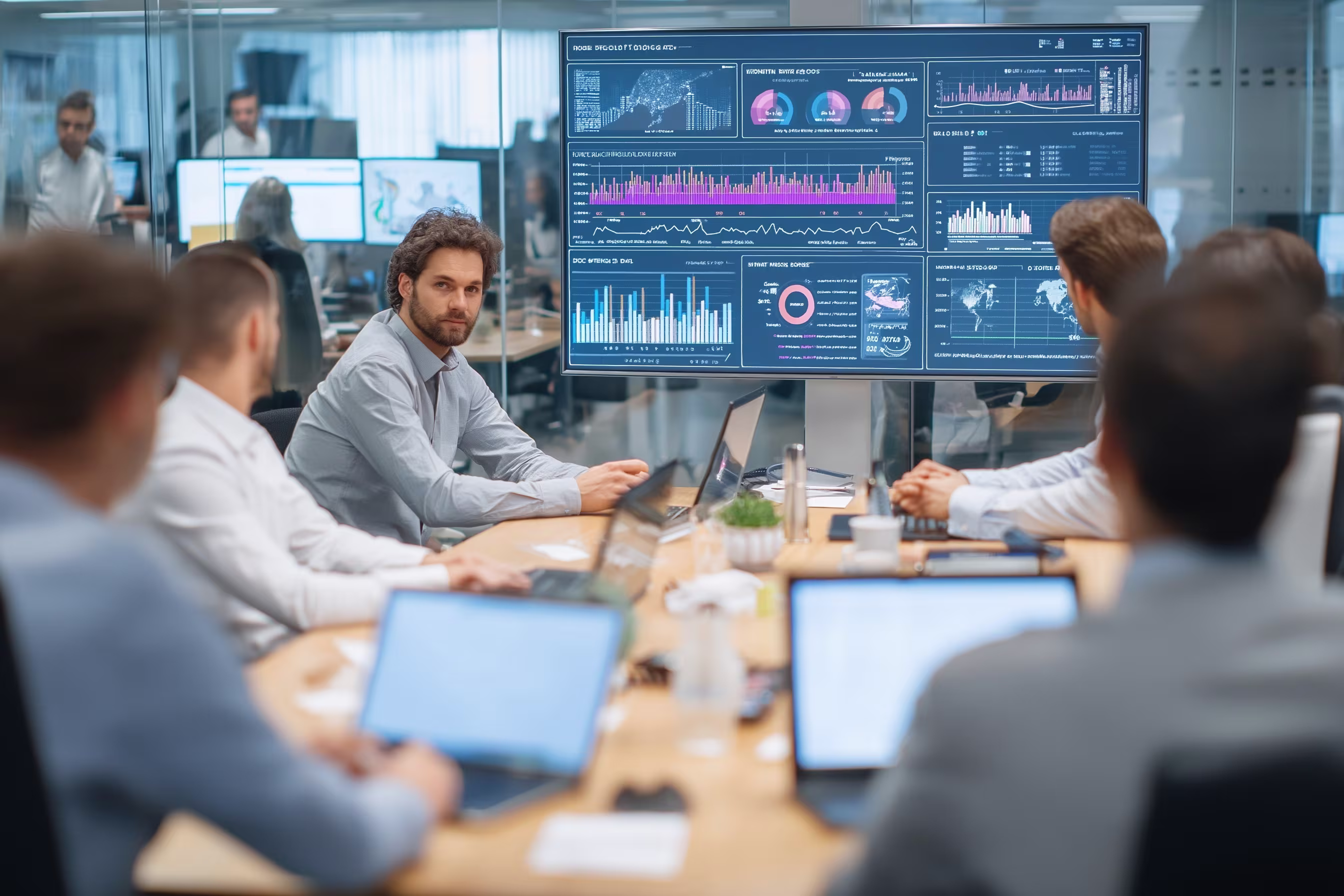 Team discussing network monitoring data