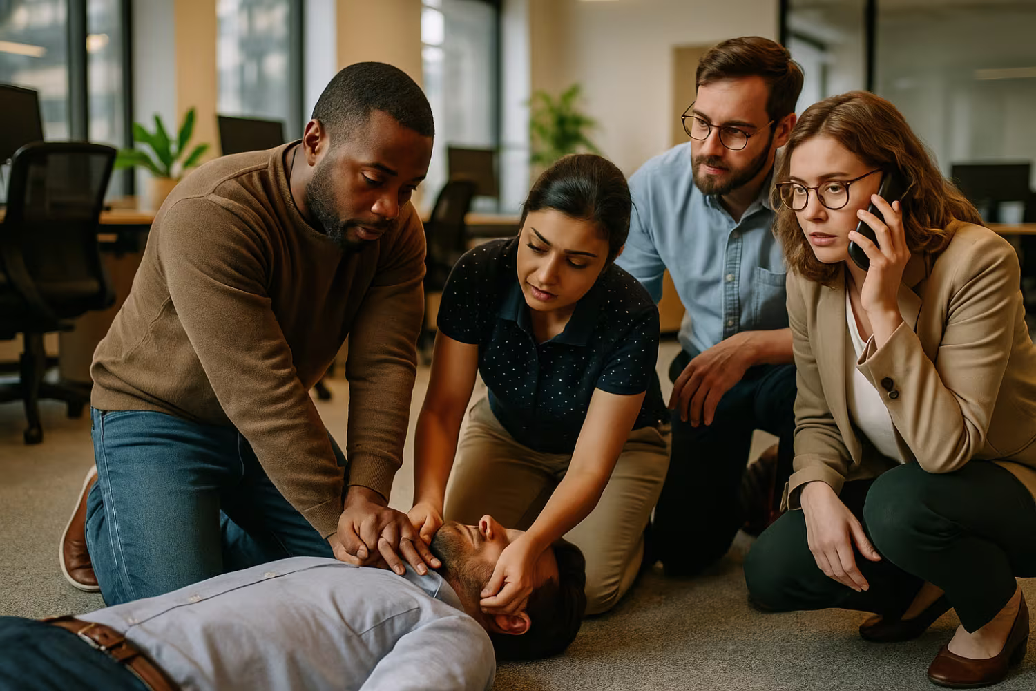 Diverse team in emergency response training