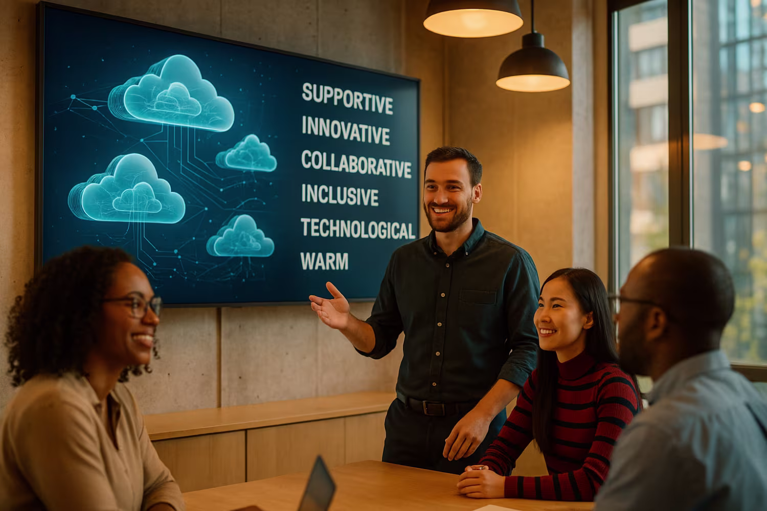 Diverse team analyzing cloud infrastructure