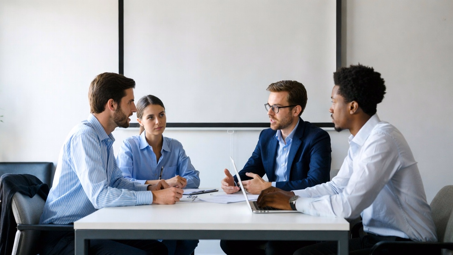 MEETING TABLE An IT professional  two to four people seated around a meeting