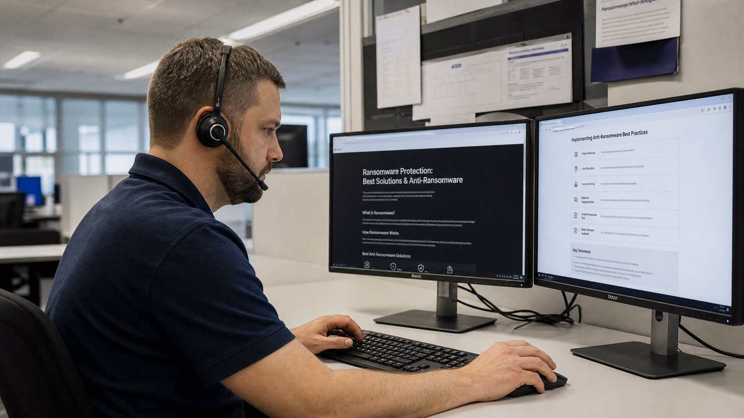 HELP DESK COUNTER An IT professional one person at a help desk counter with
