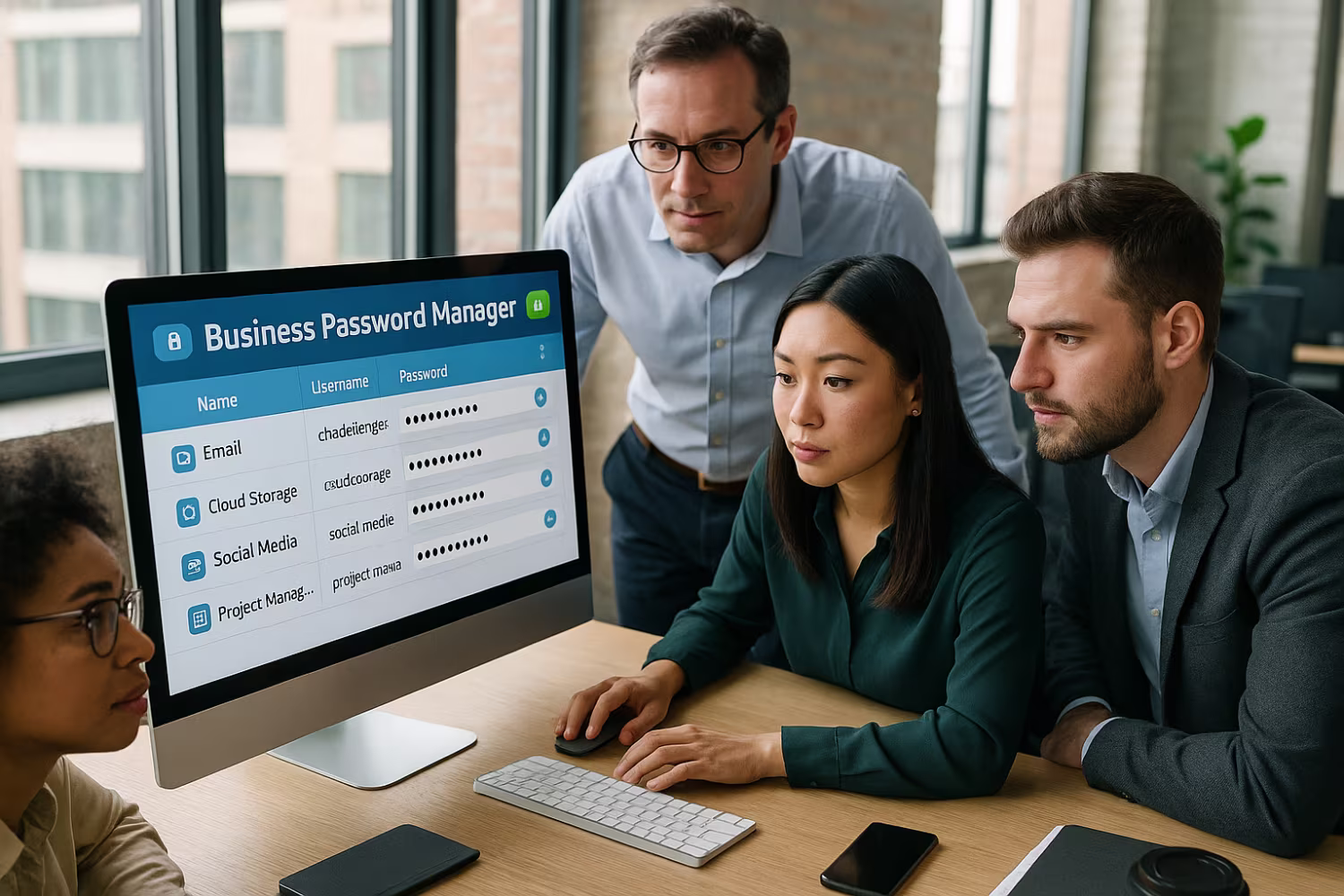 Diverse team using enterprise password manager