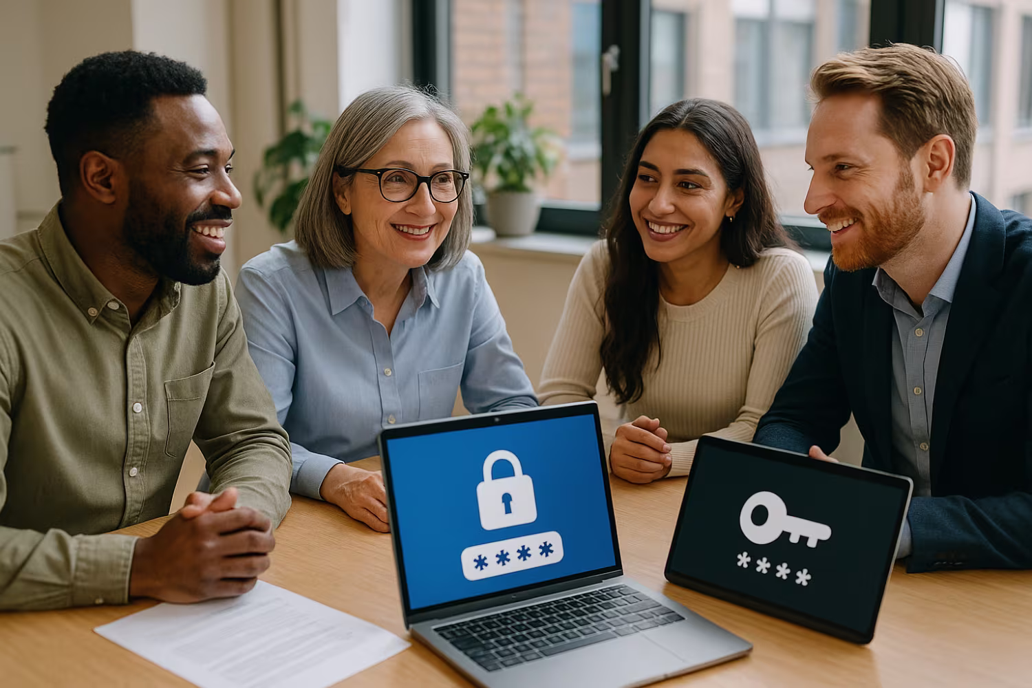 Diverse team discussing enterprise password manager