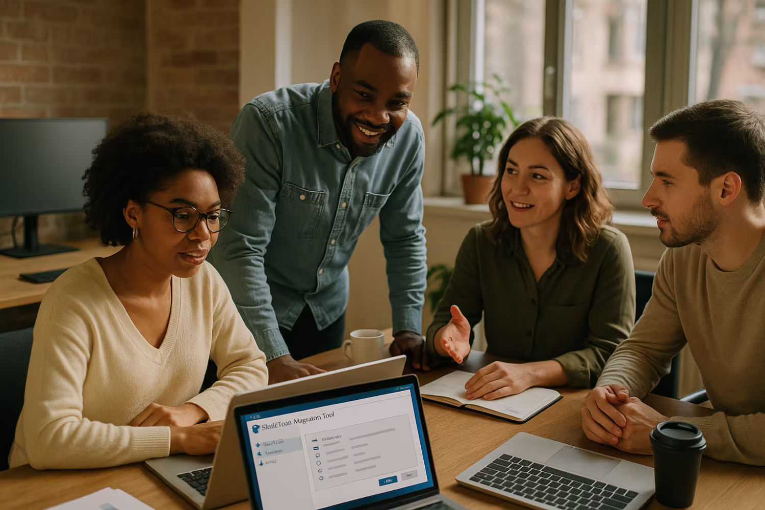 Diverse team collaborating on SharePoint migration
