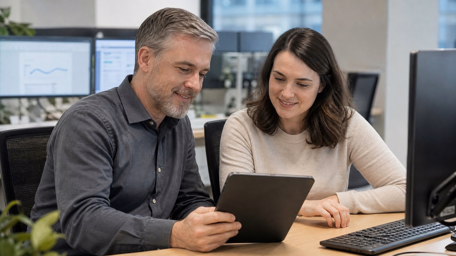 Colleagues review secure password sharing on tablet 61