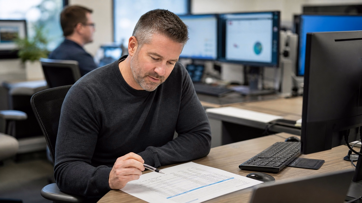 Man reading SharePoint data inventory report with pen