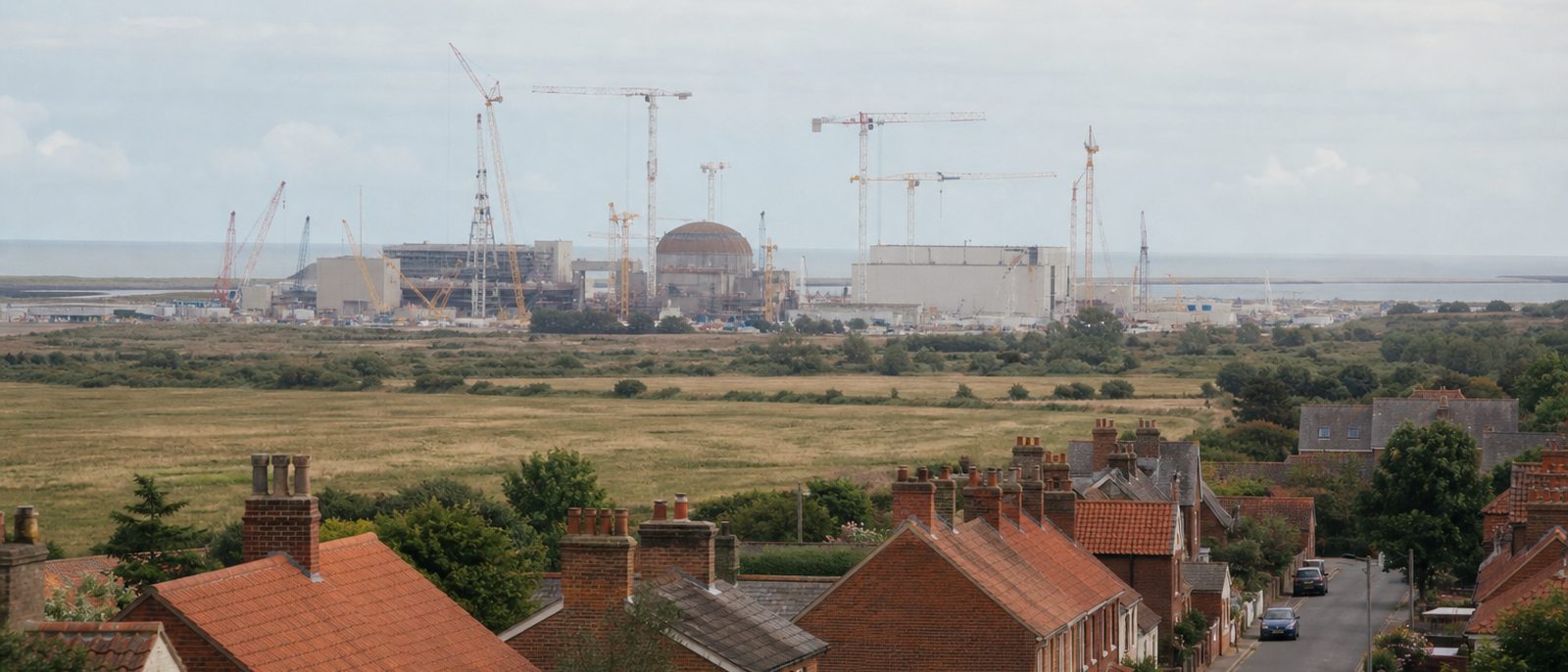 Leiston, Suffolk. More than 2,000 people were working daily on Sizewell C by February 2026, with a projected peak above 5,600.