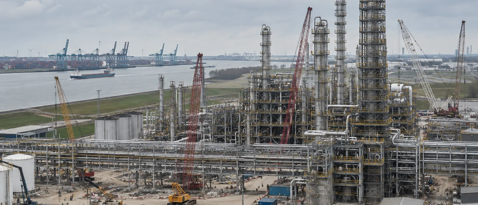 Antwerp port, Flanders. INEOS reported about 2,500 workers from around 80 contractors on the Project One site in July 2026.