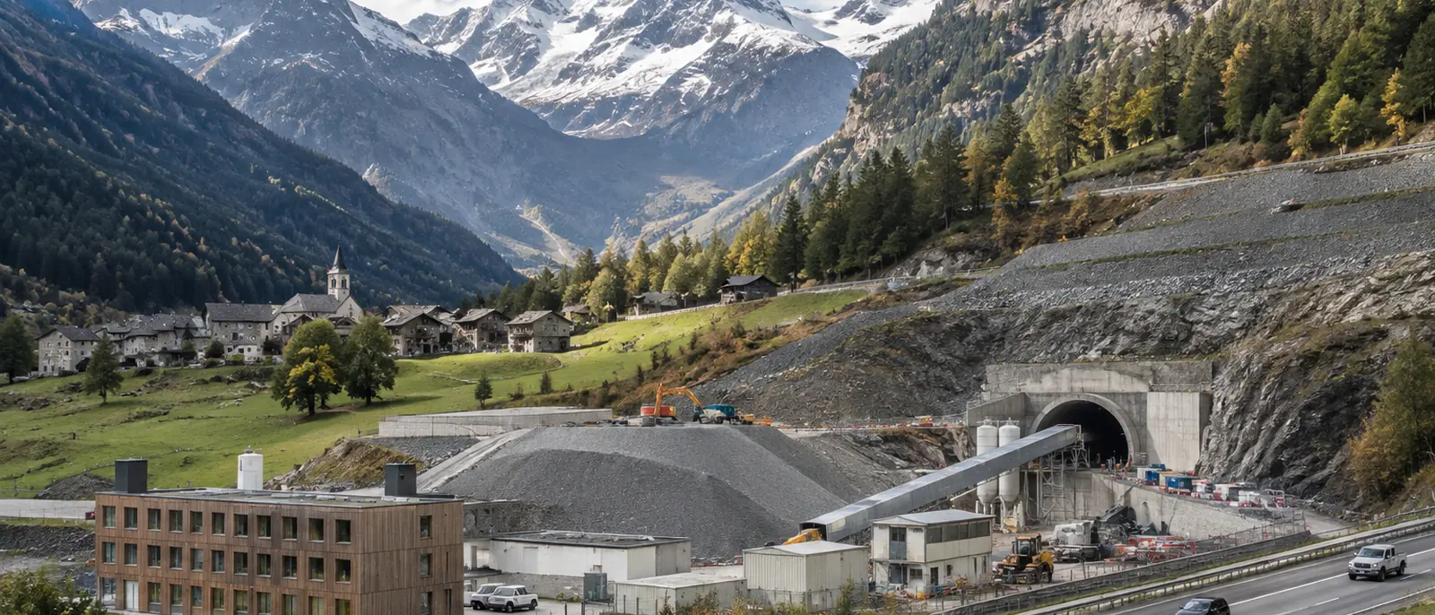 Göschenen, Uri. The second Gotthard road tube has a budget of CHF 2.14bn and is due to open in 2030.