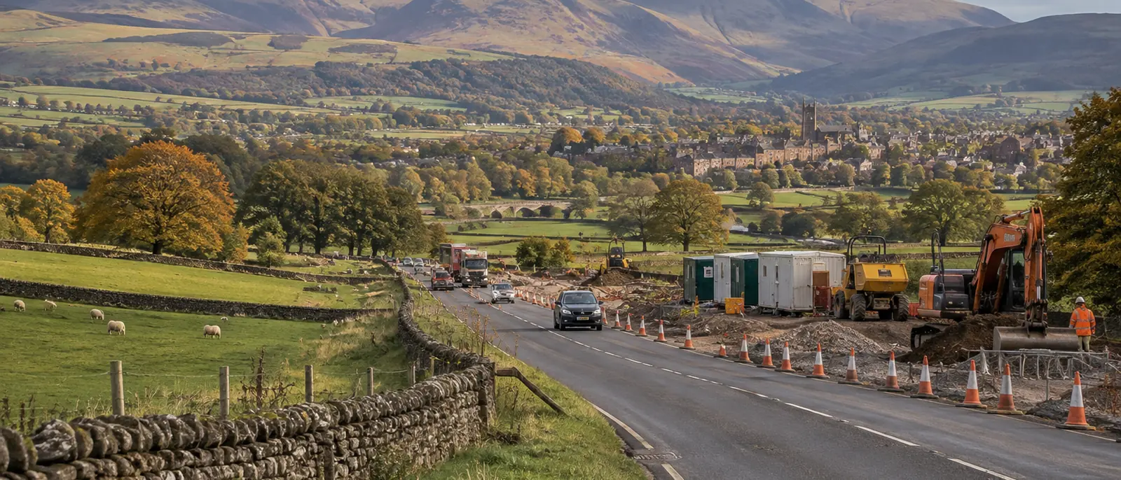 Penrith, Cumbria. The A66 scheme duals the remaining 30 km of single carriageway between the M6 and Scotch Corner.