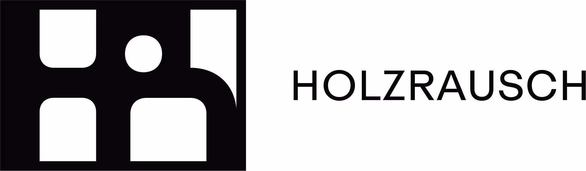Logo with stylized black and white geometric shapes next to the word HOLZRAUSCH in uppercase black letters.