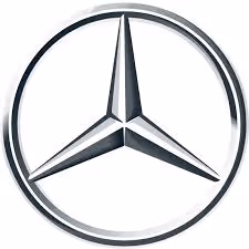 Silver Mercedes-Benz three-pointed star logo inside a circle on white background.