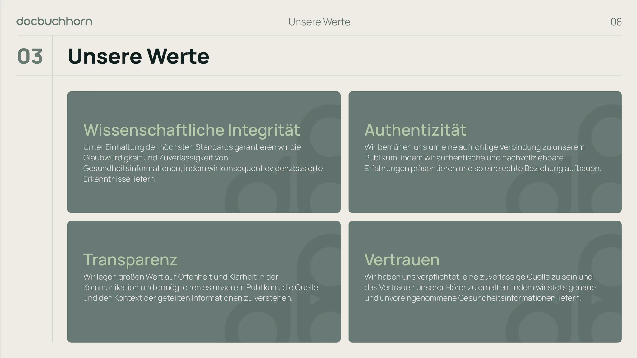 Our Values Vierer-Grid – Corporate Brandstrategie München