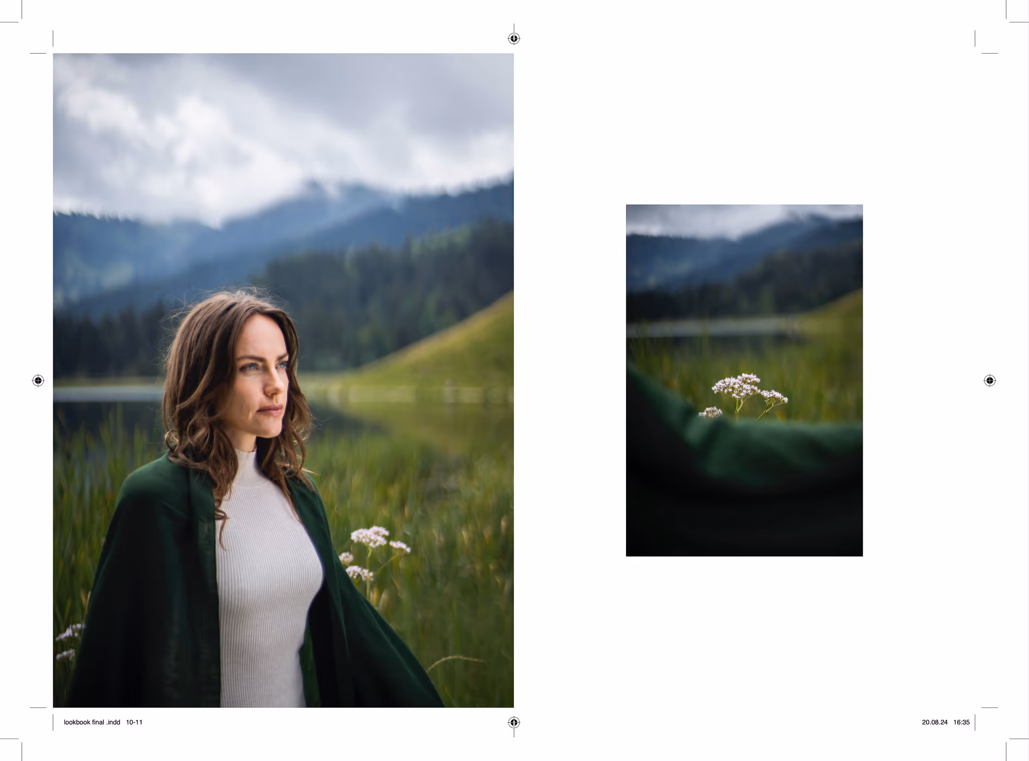 Model mit Cape vor Bergpanorama – Marici Lookbook Outdoor Bayern