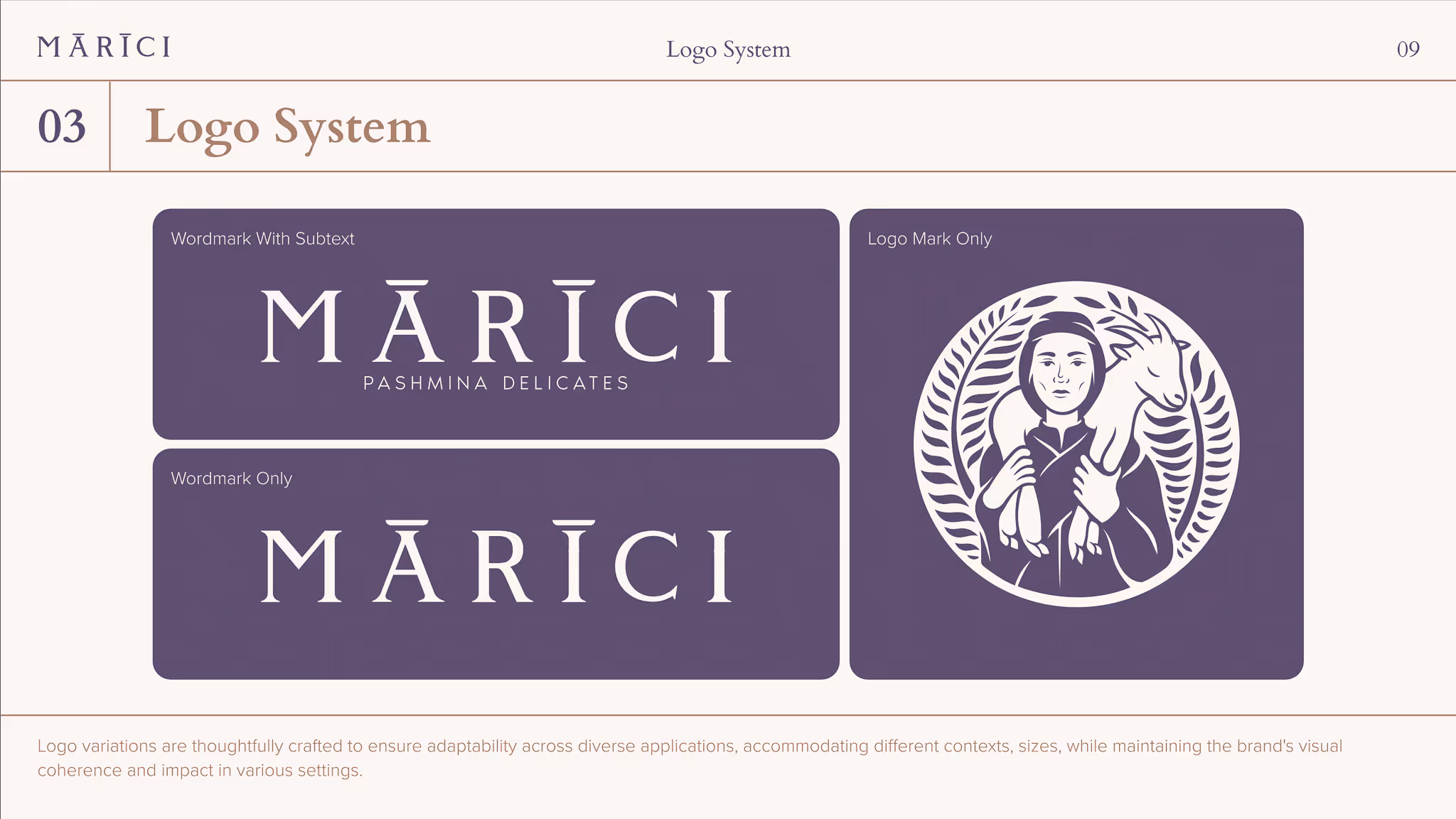 Logo System Varianten – Marici Wortbildmarke Purple Palette