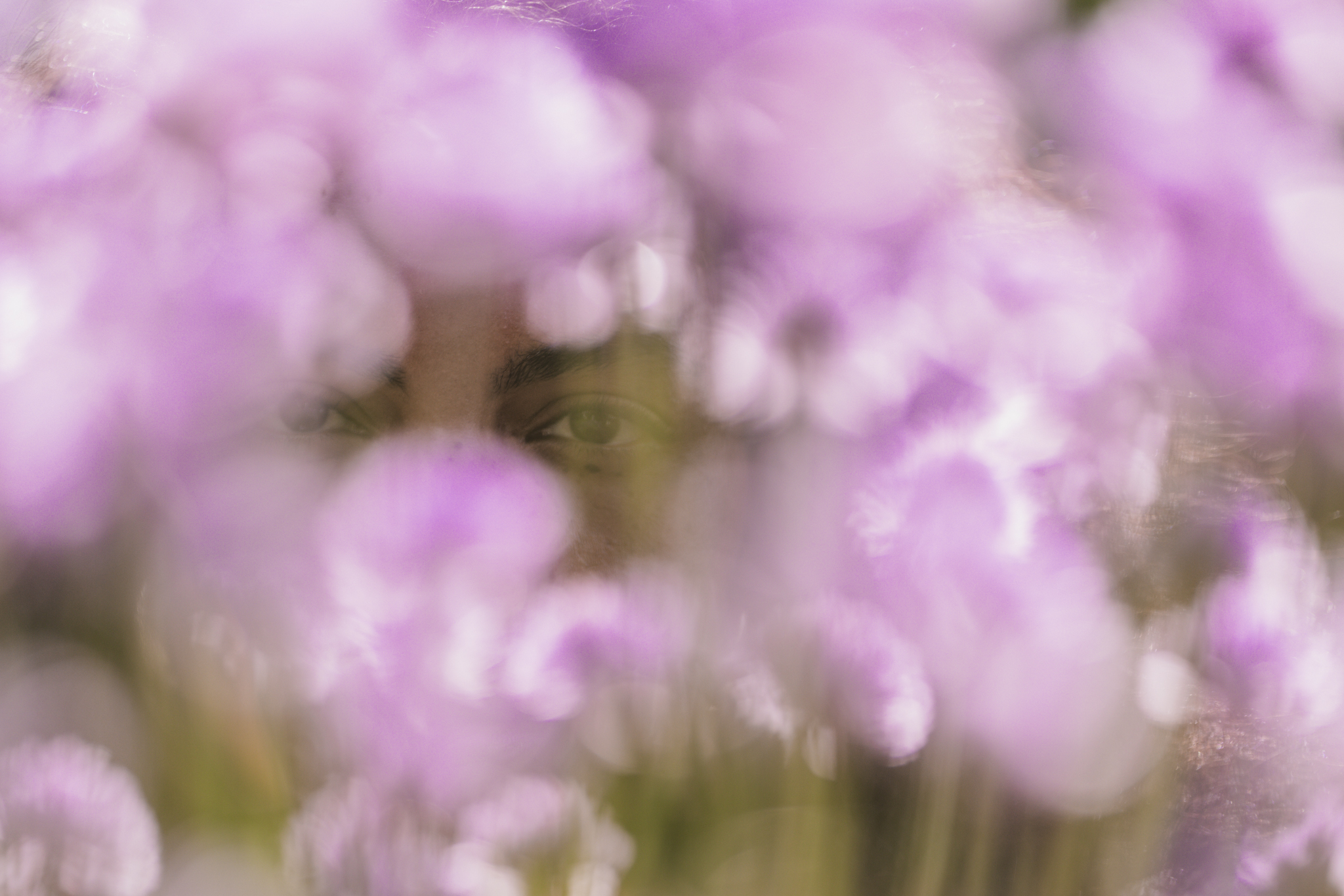 A Dance of Contradictions by FADETOBLACK, fine art portrait photography, image 27: Portraits of a woman with voluminous curly hair in a short ruffled lilac lace dress, moving between bright