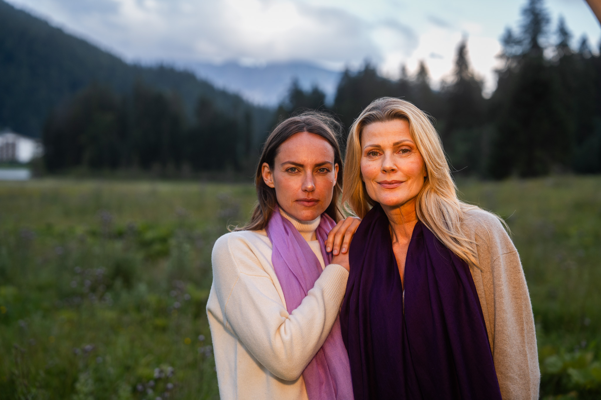 Marici Pashmina by FADETOBLACK, campaign photography, image 41: Campaign images for a luxury pashmina scarf brand, mostly shot at an alpine lake under overcast skies