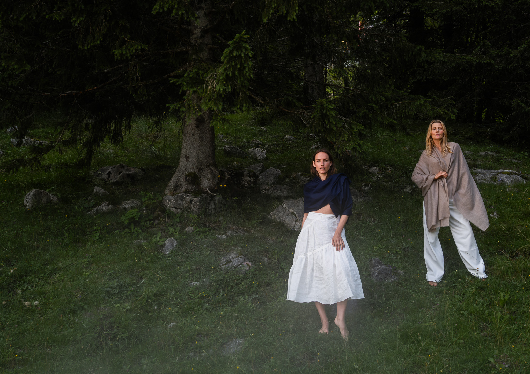 Marici Pashmina by FADETOBLACK, campaign photography, image 39: Campaign images for a luxury pashmina scarf brand, mostly shot at an alpine lake under overcast skies