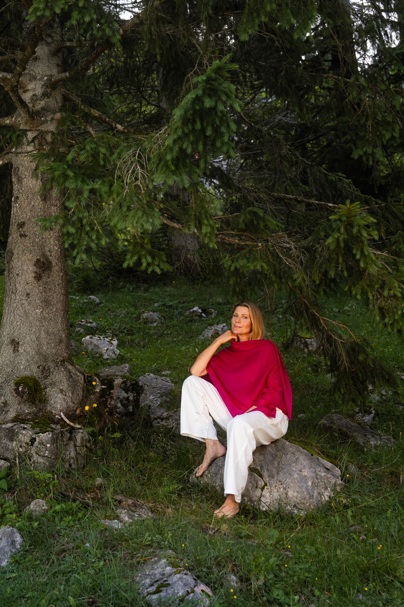 Marici Pashmina by FADETOBLACK, campaign photography, image 15: Campaign images for a luxury pashmina scarf brand, mostly shot at an alpine lake under overcast skies