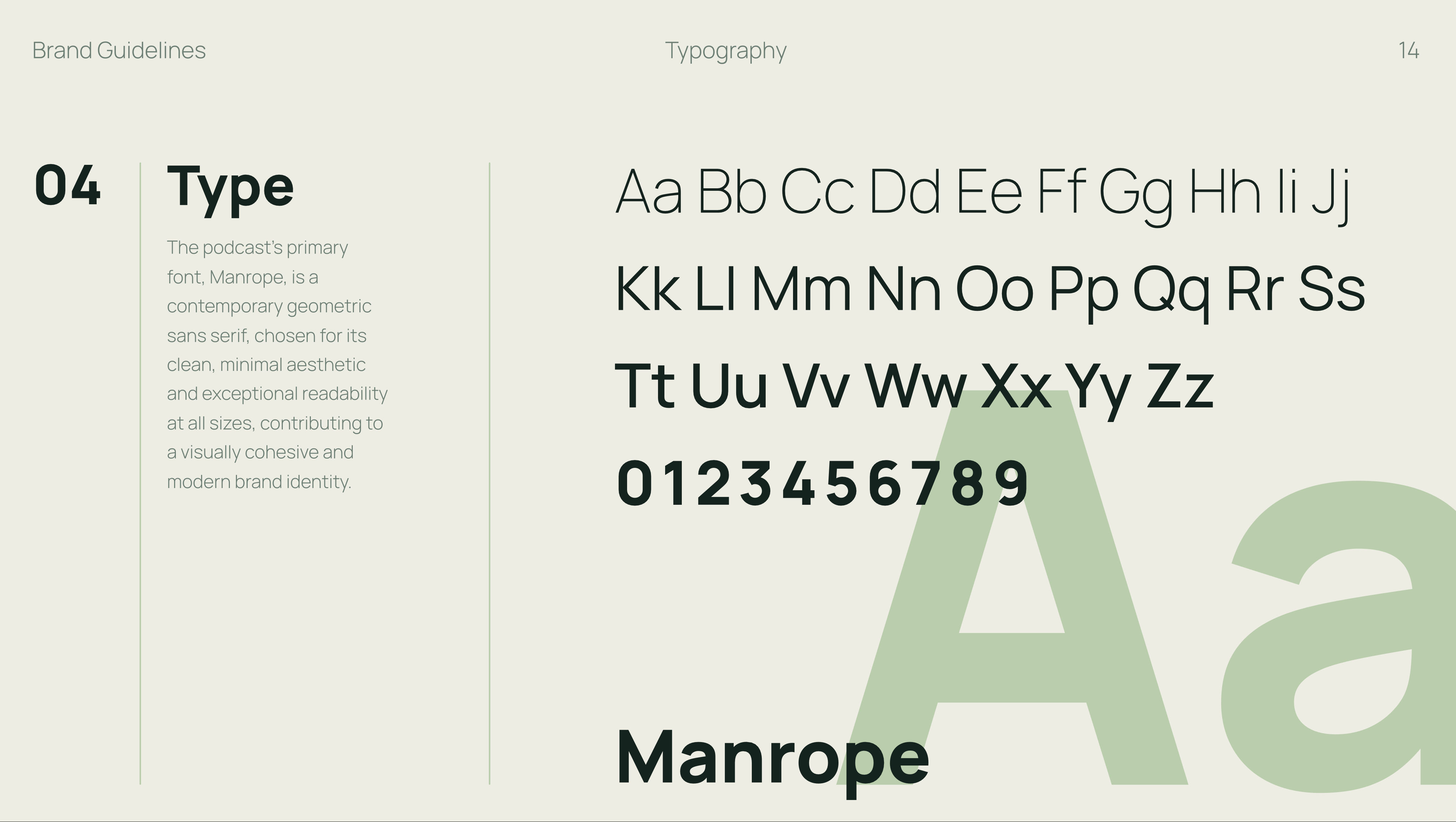 Typografie Slide Manrope, Visual Identity Podcast Branding München