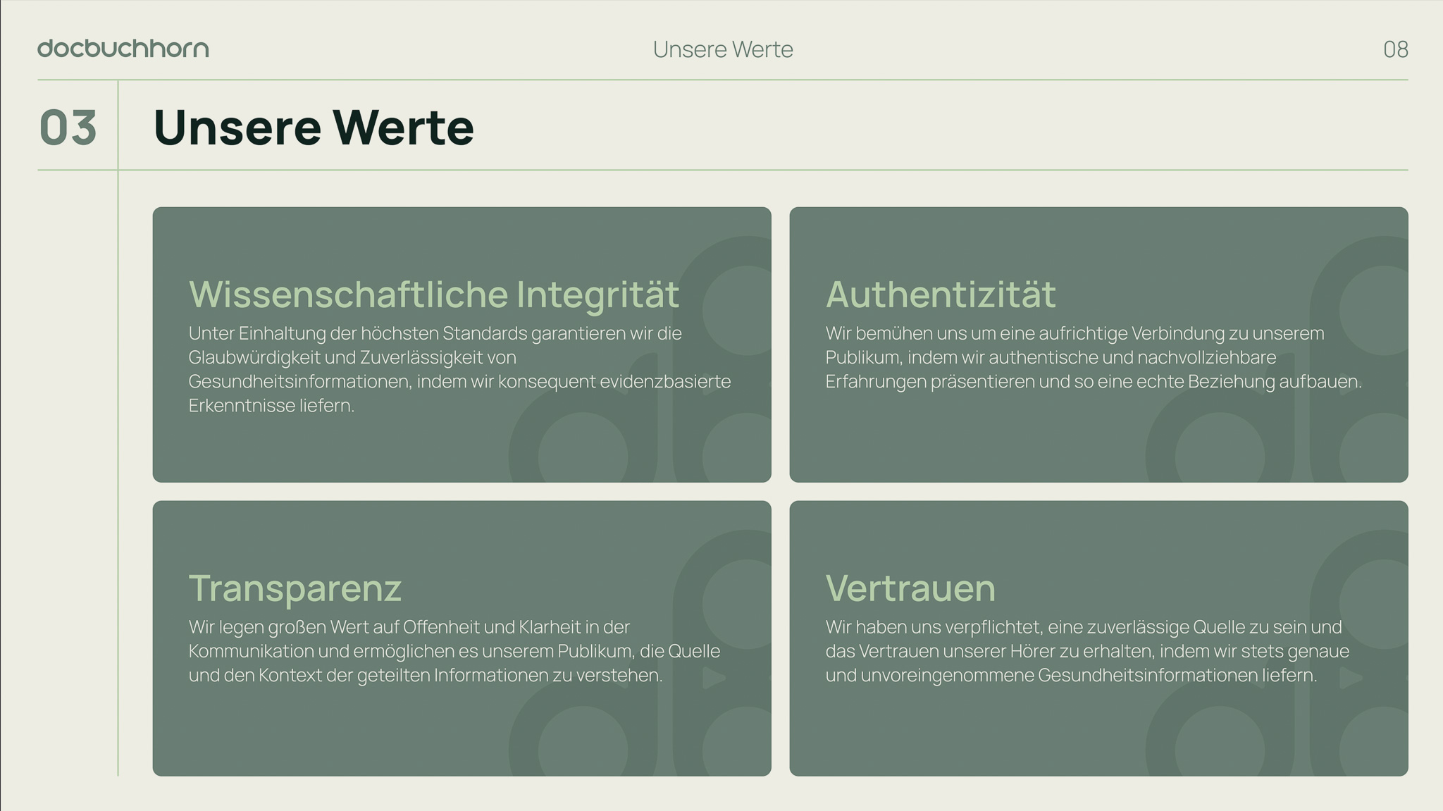 Our Values Vierer-Grid, Corporate Brandstrategie München