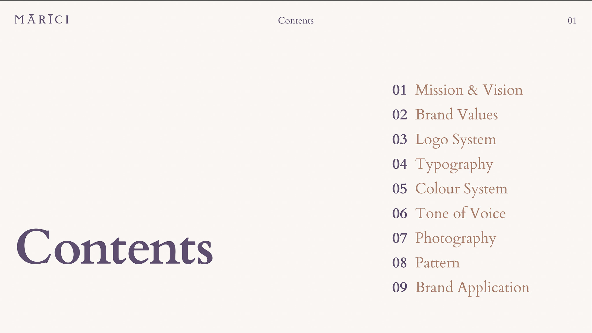 Inhaltsverzeichnis Leitfaden, Marici Brand Guidelines Übersicht