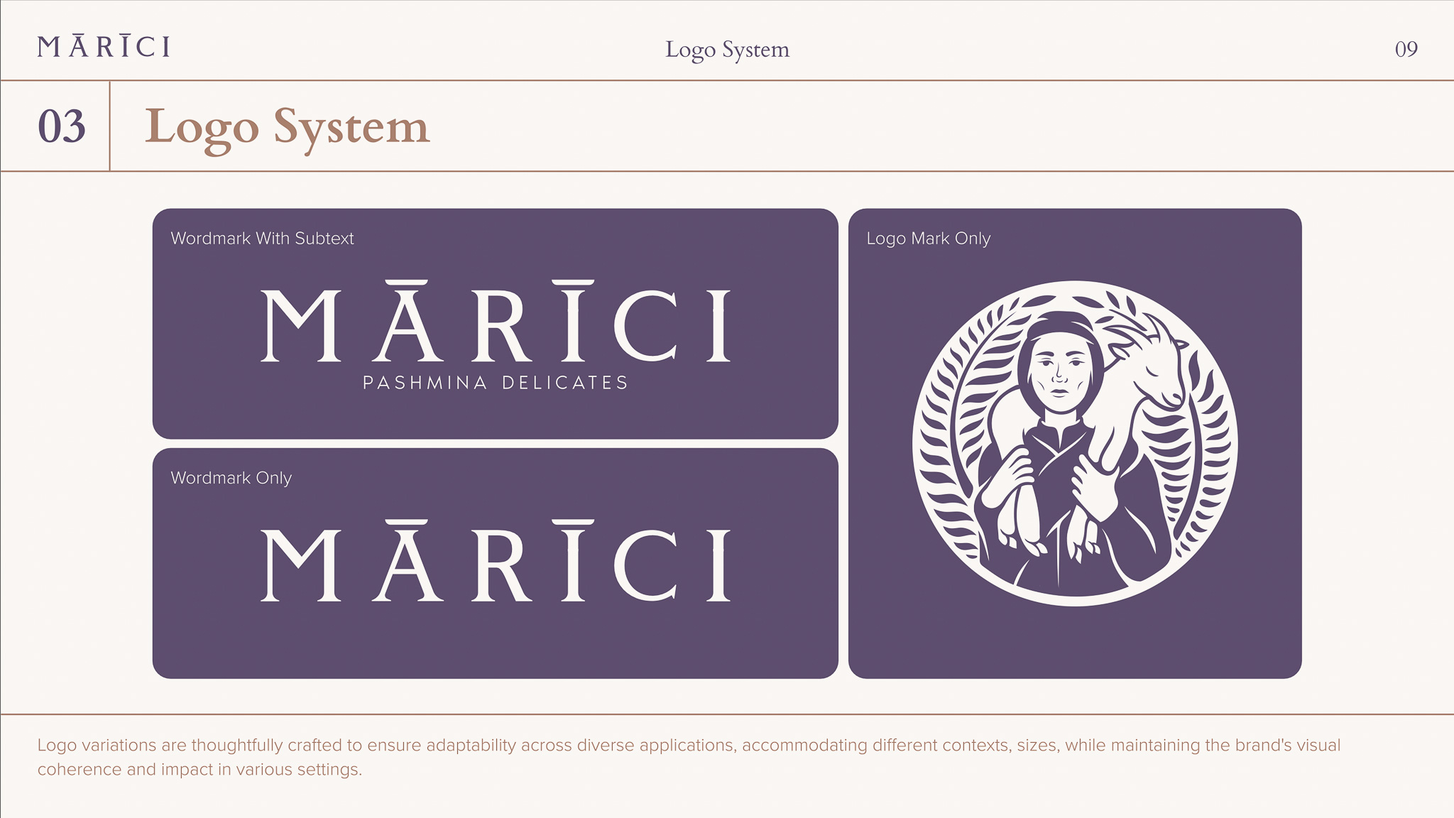 Logo System Varianten, Marici Wortbildmarke Purple Palette