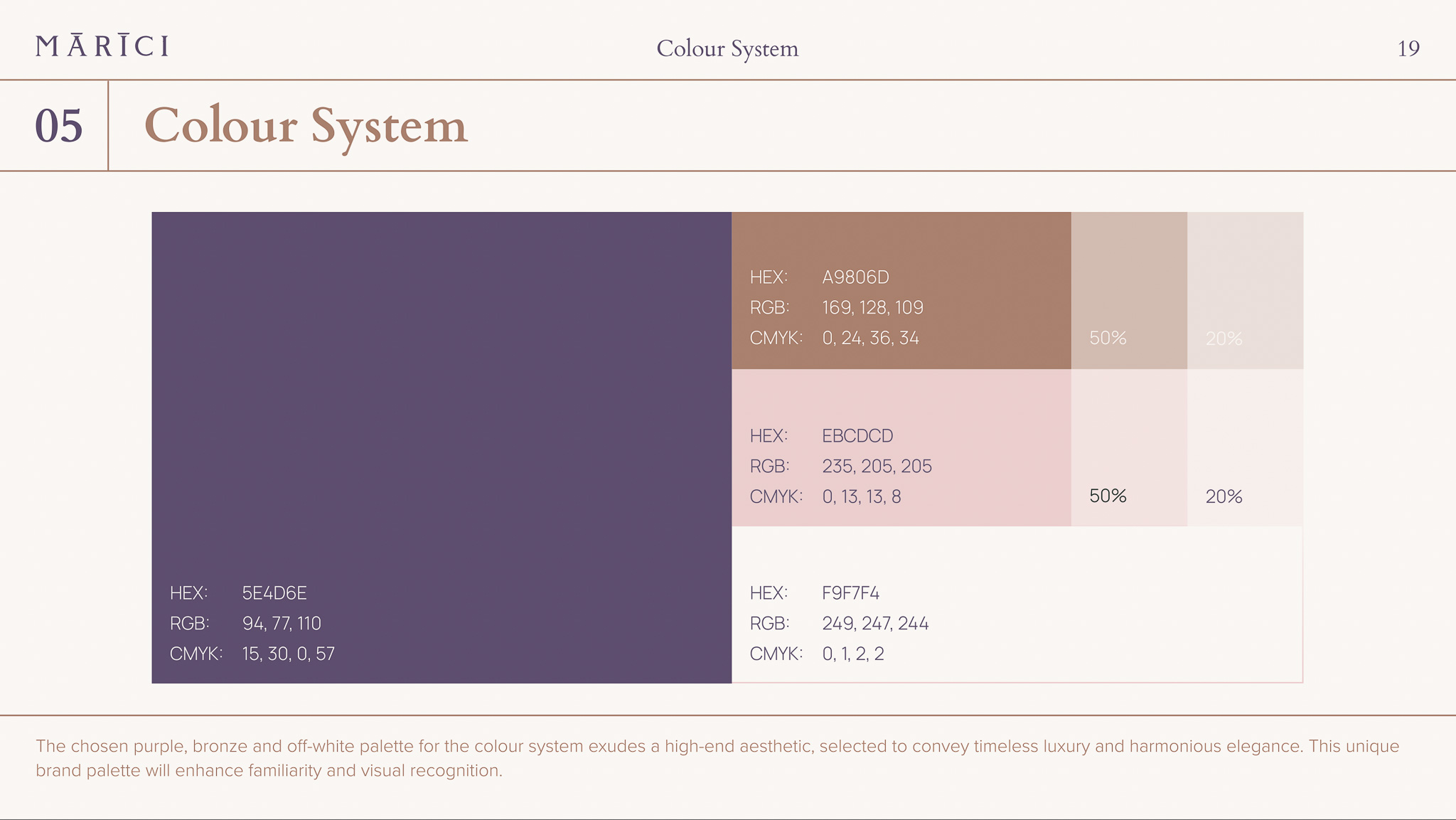 Farbpalette Violett und Sand, Marici Colour System Modebrand