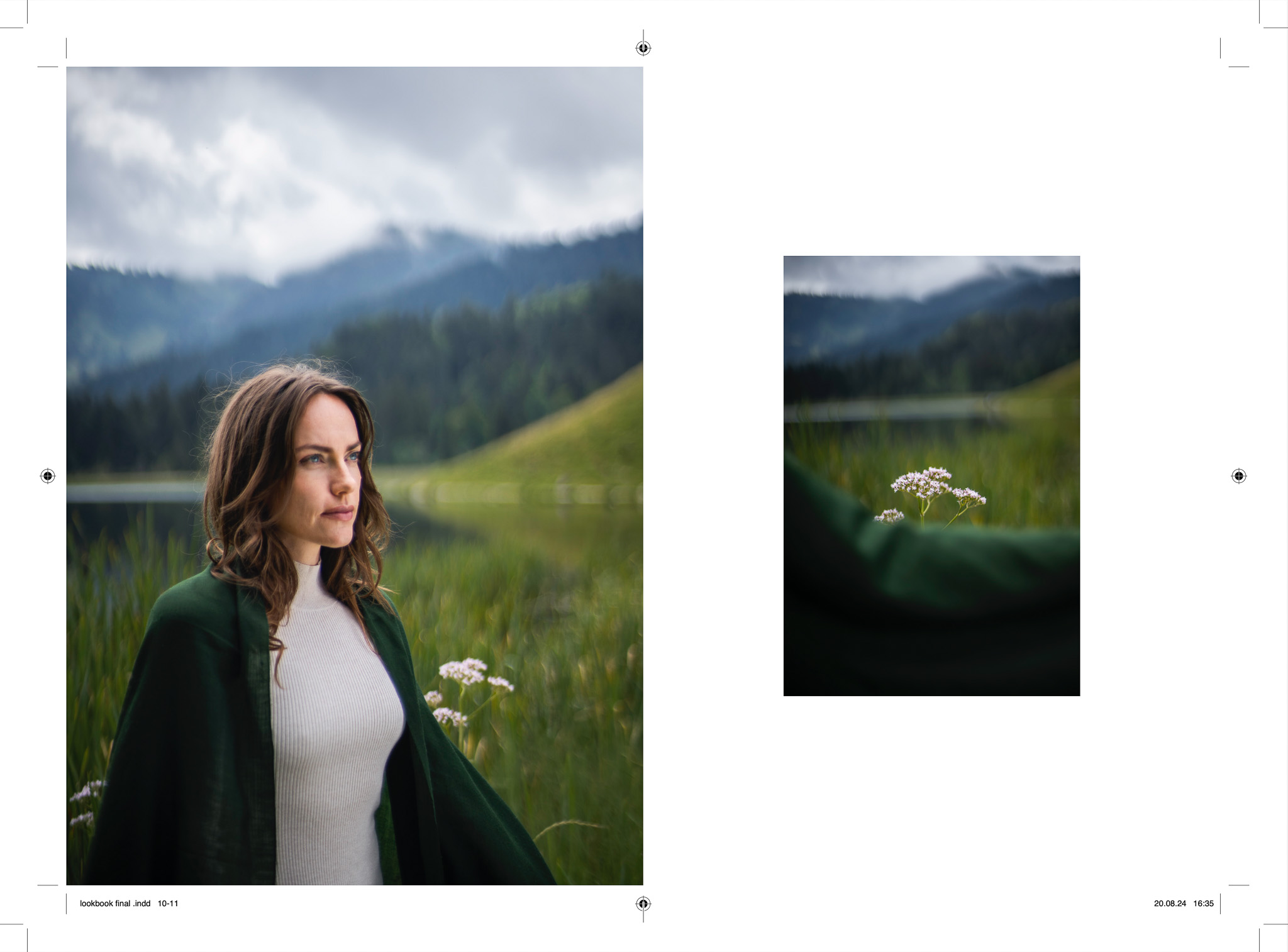 Model mit Cape vor Bergpanorama, Marici Lookbook Outdoor Bayern