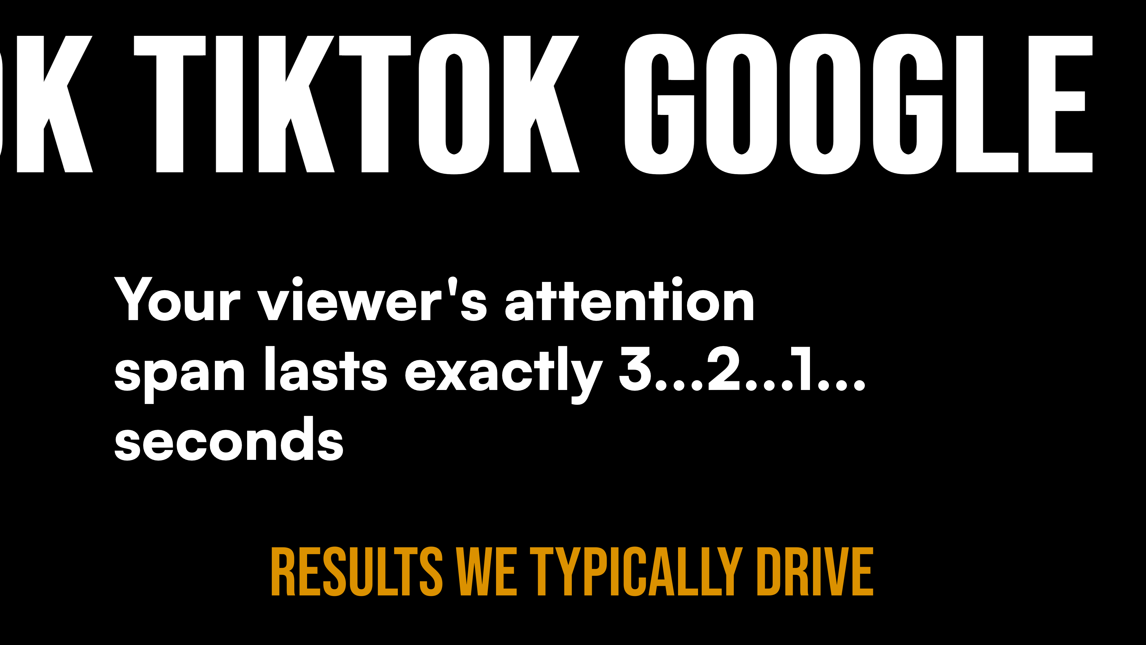 Black screen with the line about a viewer's attention span lasting three seconds, symbolic image for post lifespan, FADETOBLACK Munich