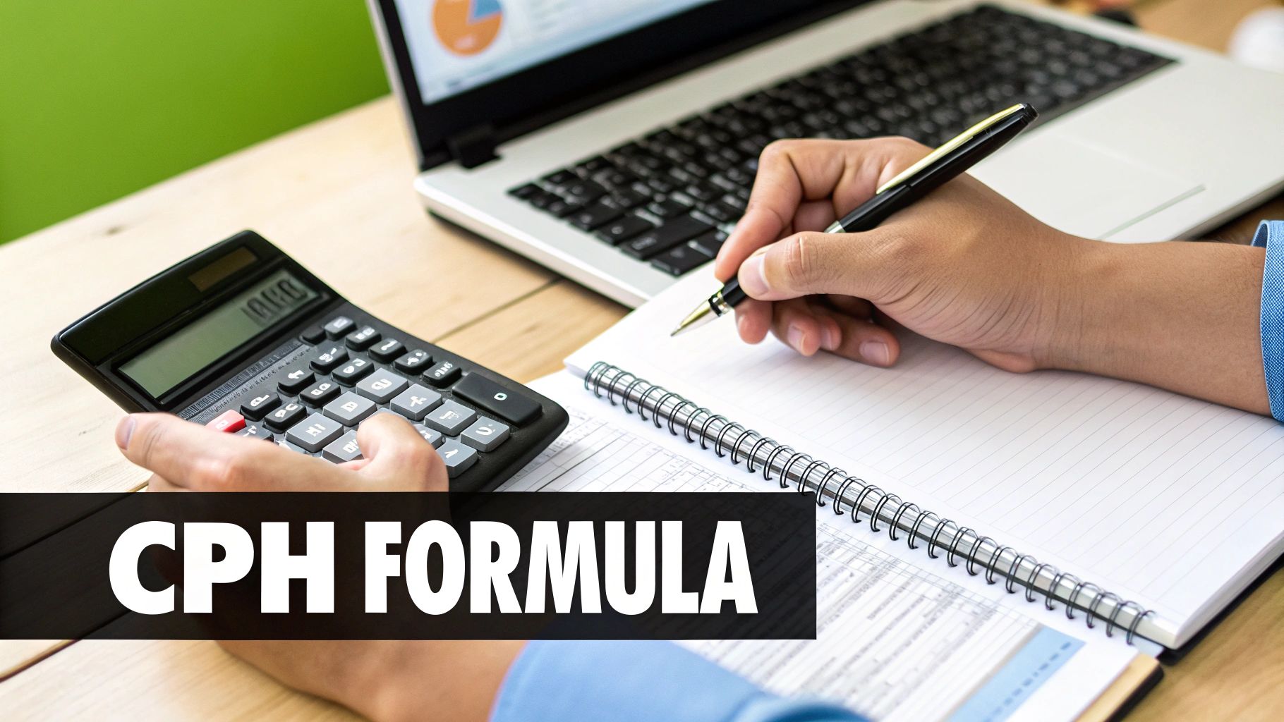 An infographic showing the cost per hire formula with icons representing internal costs, external costs, and the number of hires.