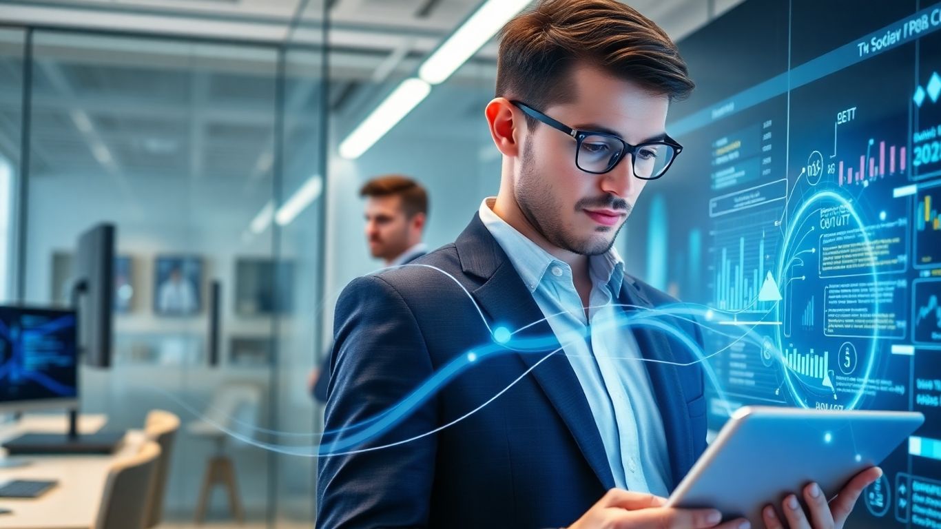 Recruiters using advanced technology in an office.