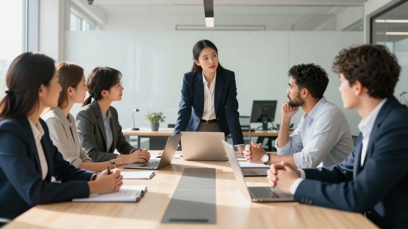 Team planning for future recruitment success in a modern office.