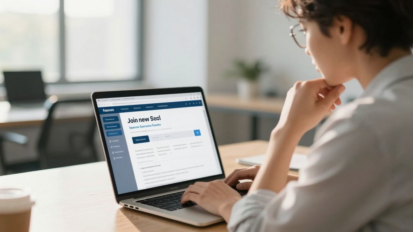 Recruiter researching job candidate on laptop.