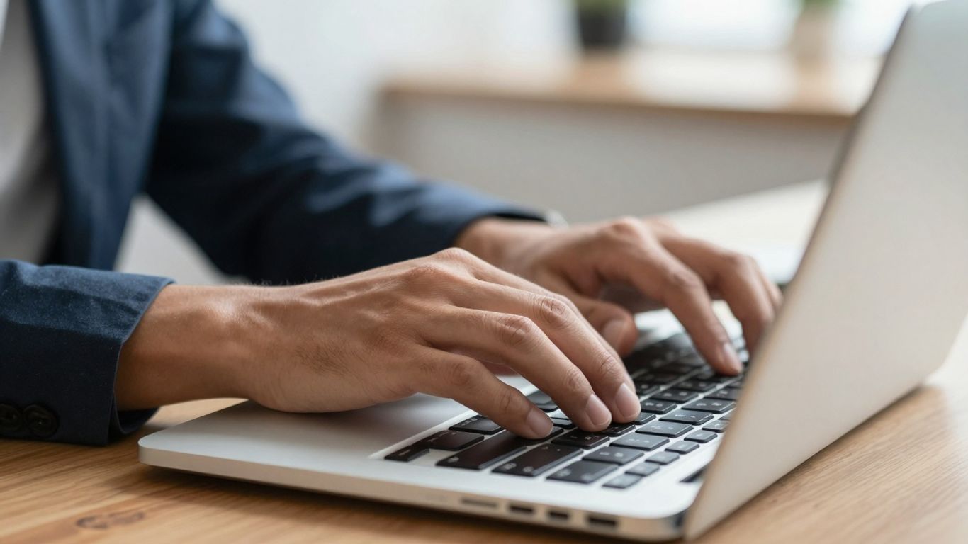 Person typing an email on a laptop.