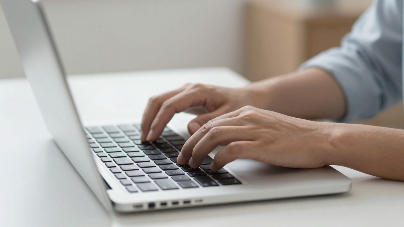 Person typing on a laptop at a desk.