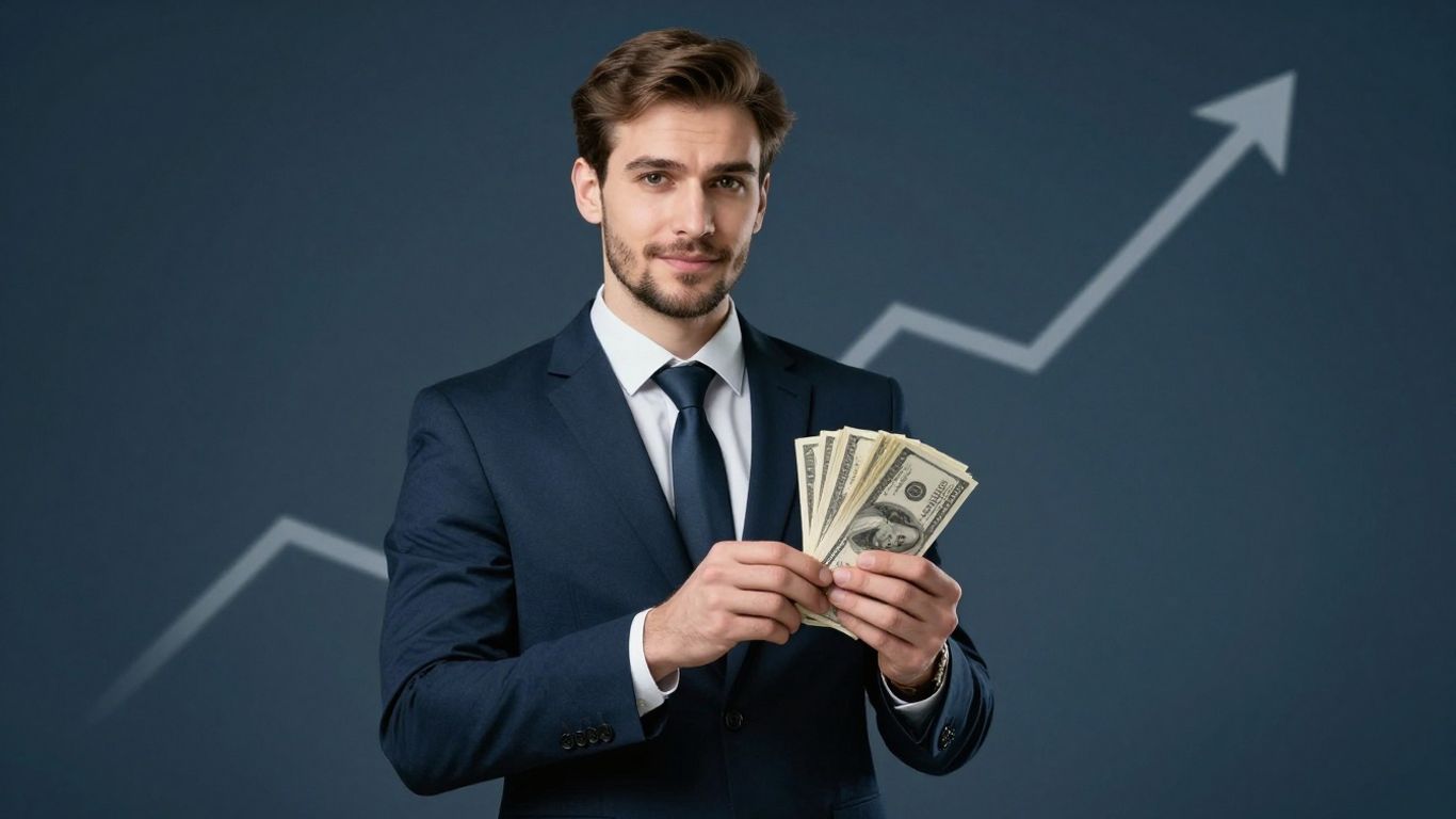 Recruiter with money, symbolizing optimized earnings and growth.