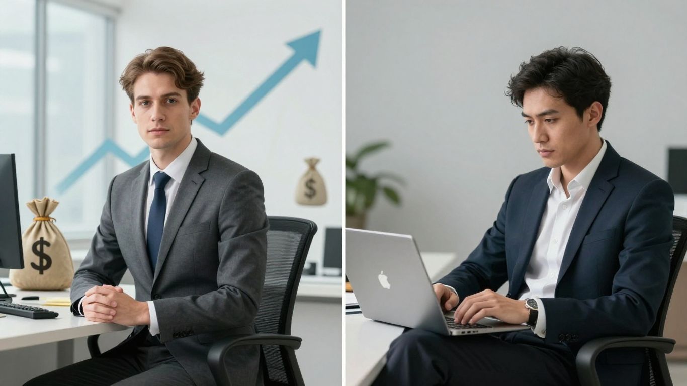 Recruiters in different settings with money symbols.