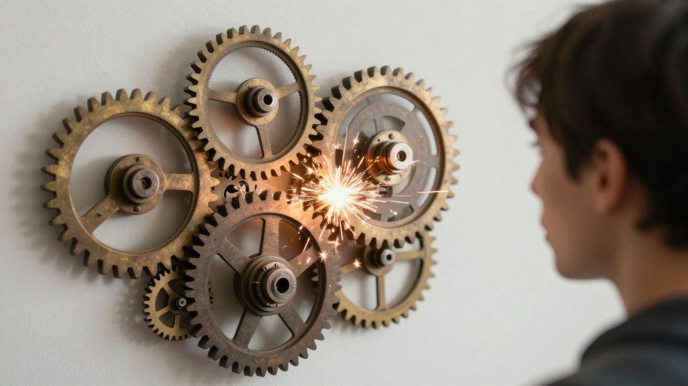 Damaged gears and levers illustrating adverse impacts.