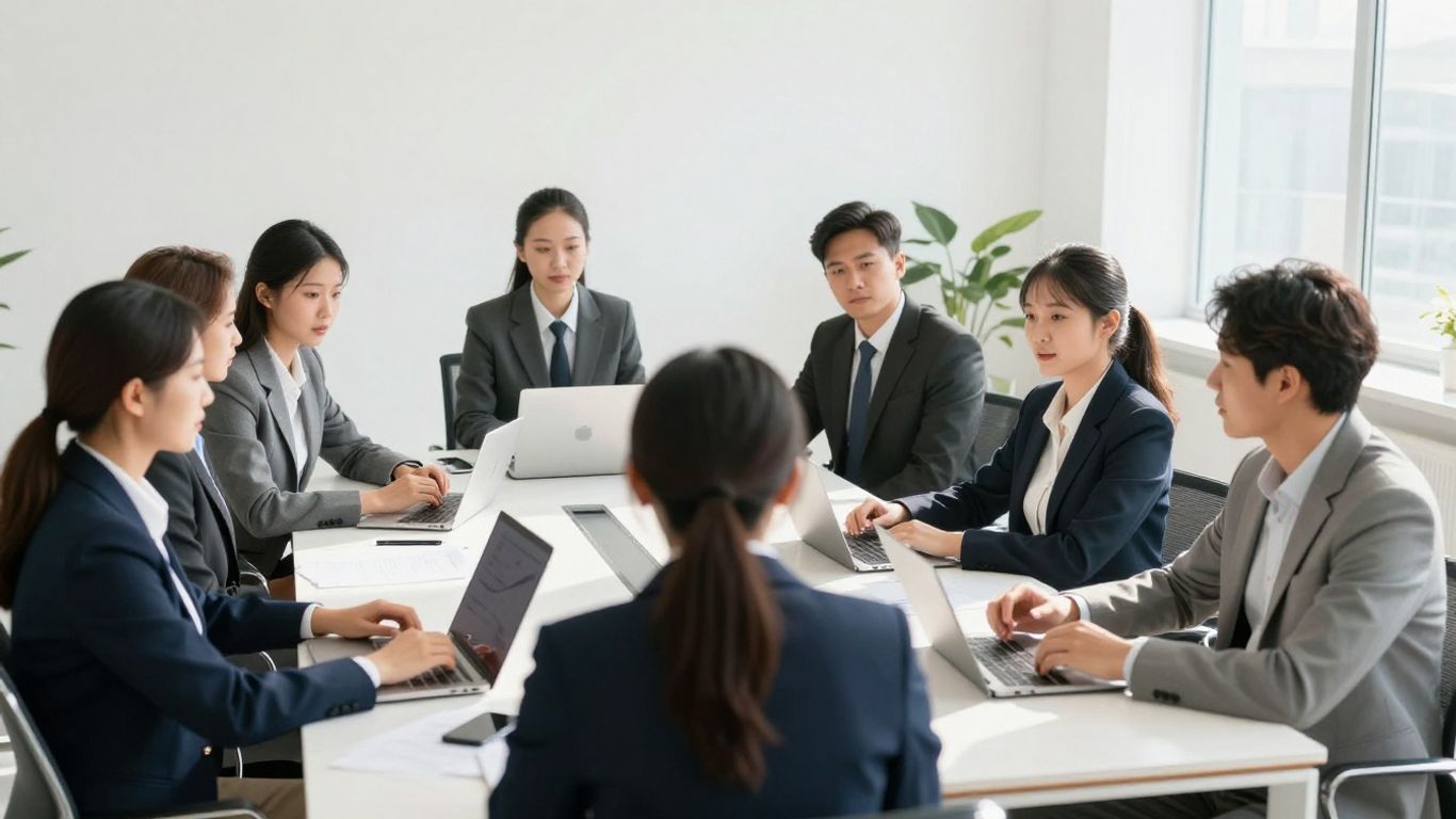 Diverse team collaborating in a modern office.